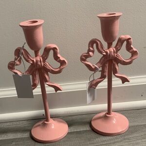 NWT Altar’d State Pink Bow/Ribbon Candle Holders